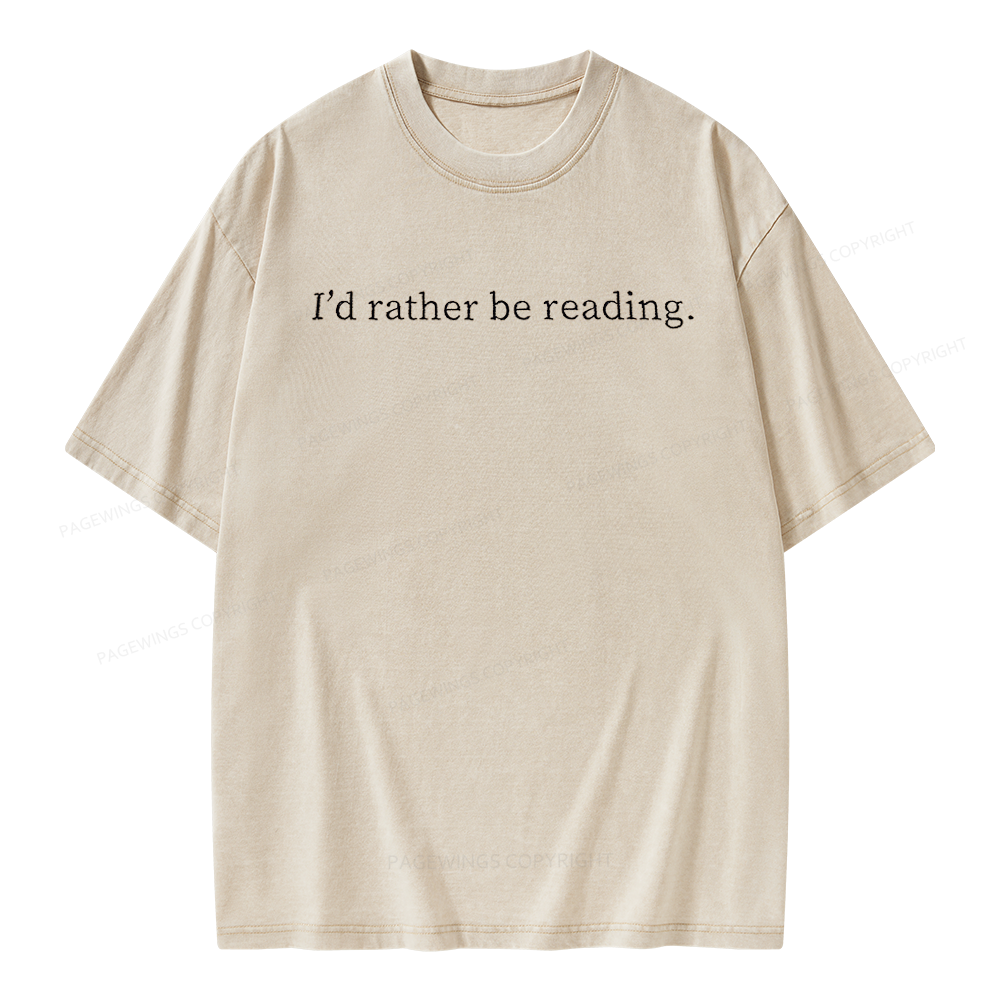 Pagewings Embroidered I'd Rather Be Reading Unisex Washed T-shirt