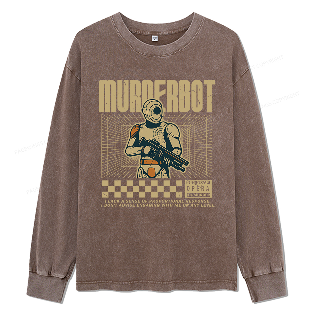 Pagewings Sci-Fiction Robot Hobby Unisex Washed Long Sleeve T-shirt