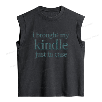Pagewings Embroidered I Brought My Kindle Women's Washed Tank Top