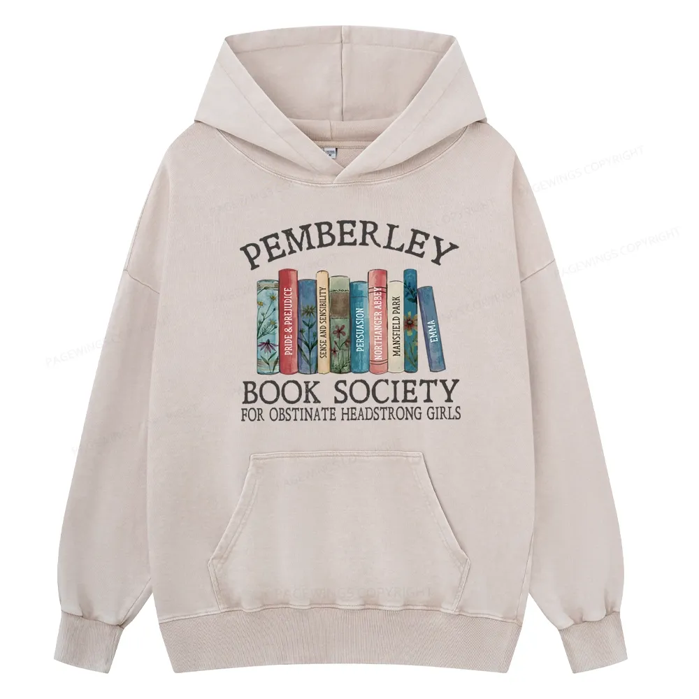 Pagewings Pemberley Book Society Unisex Washed Hoodie
