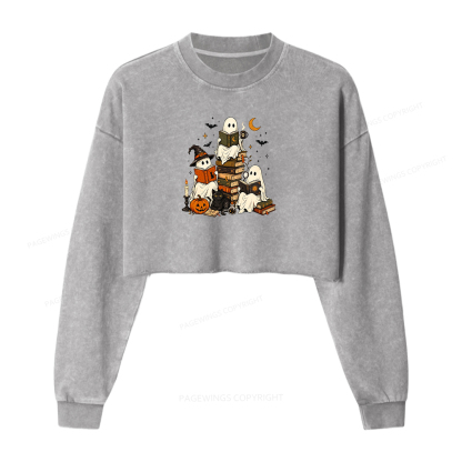 Pagewings Halloween Book Club Washed Crop Sweatshirt