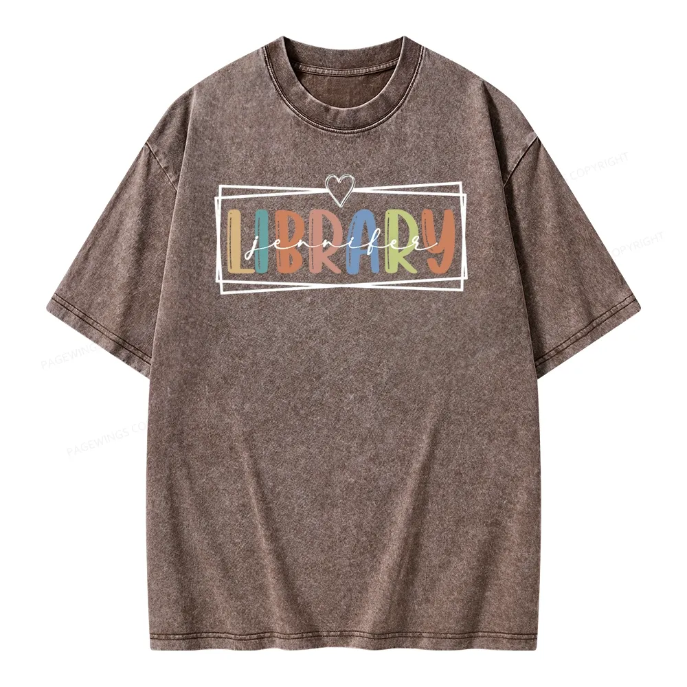Pagewings Elementary Librarian Custom Name Unisex Washed T-shirt