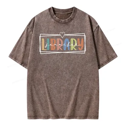 Pagewings Elementary Librarian Custom Name Unisex Washed T-shirt
