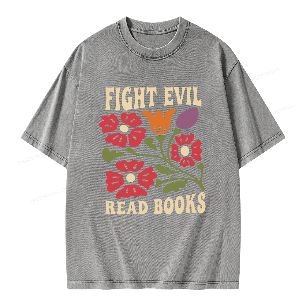 Pagewings Fight Evil Read Books Unisex Washed T-shirt
