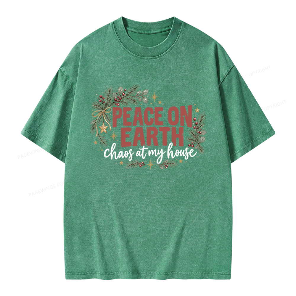 Pagewings Peace Earth Christmas Unisex Washed T-shirt