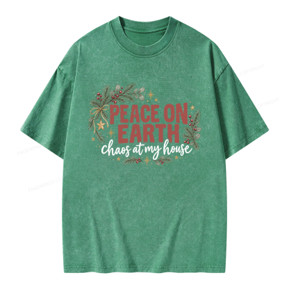 Pagewings Peace Earth Christmas Unisex Washed T-shirt