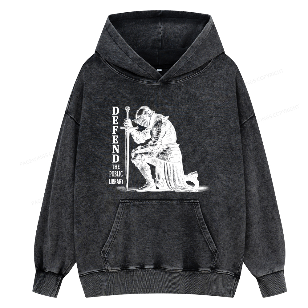 Pagewings Defend the Public Library  Unisex Washed Hoodie