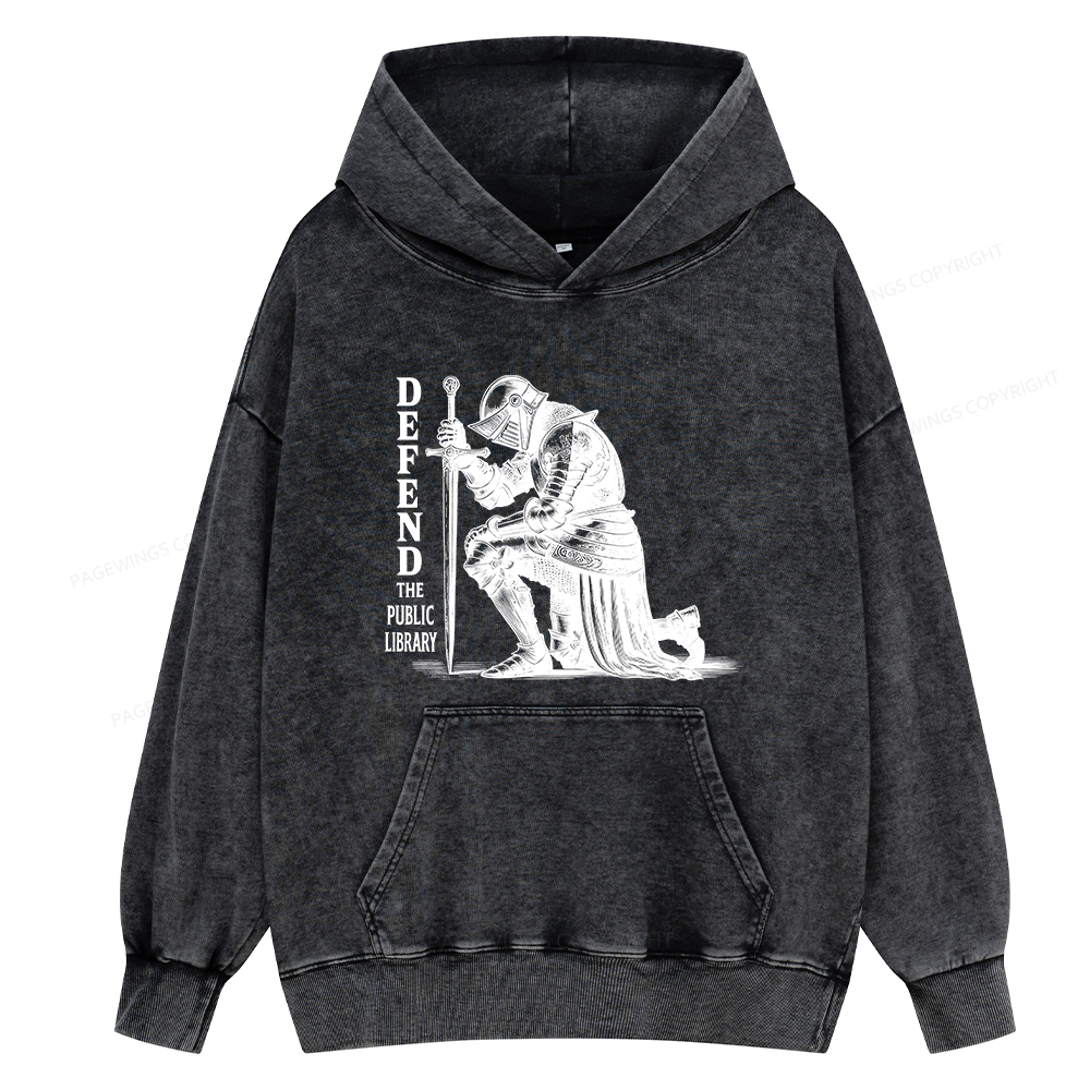 Pagewings Defend the Public Library  Unisex Washed Hoodie