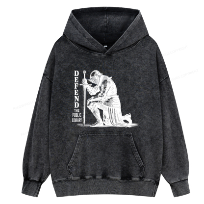 Pagewings Defend the Public Library  Unisex Washed Hoodie