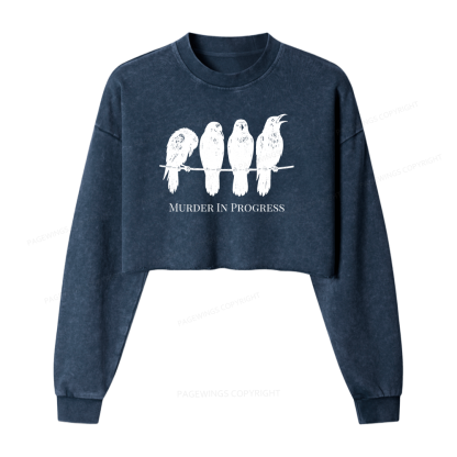 Pagewings Murder In Progress Washed Crop Sweatshirt
