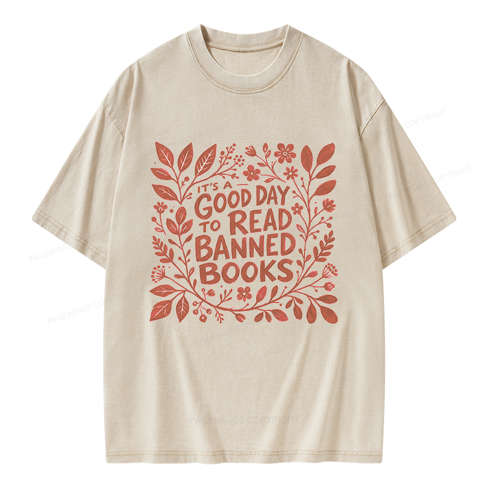 Pagewings It‘s A Good Day To Read Banned Books Unisex Washed T-shirt