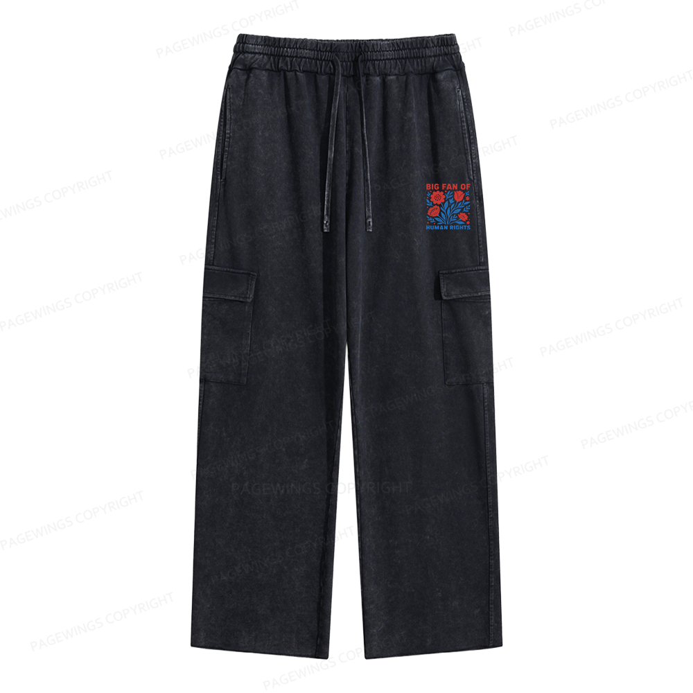 Pagewings Big Fan Of Human Rights Unisex Washed Cargo Sweatpants