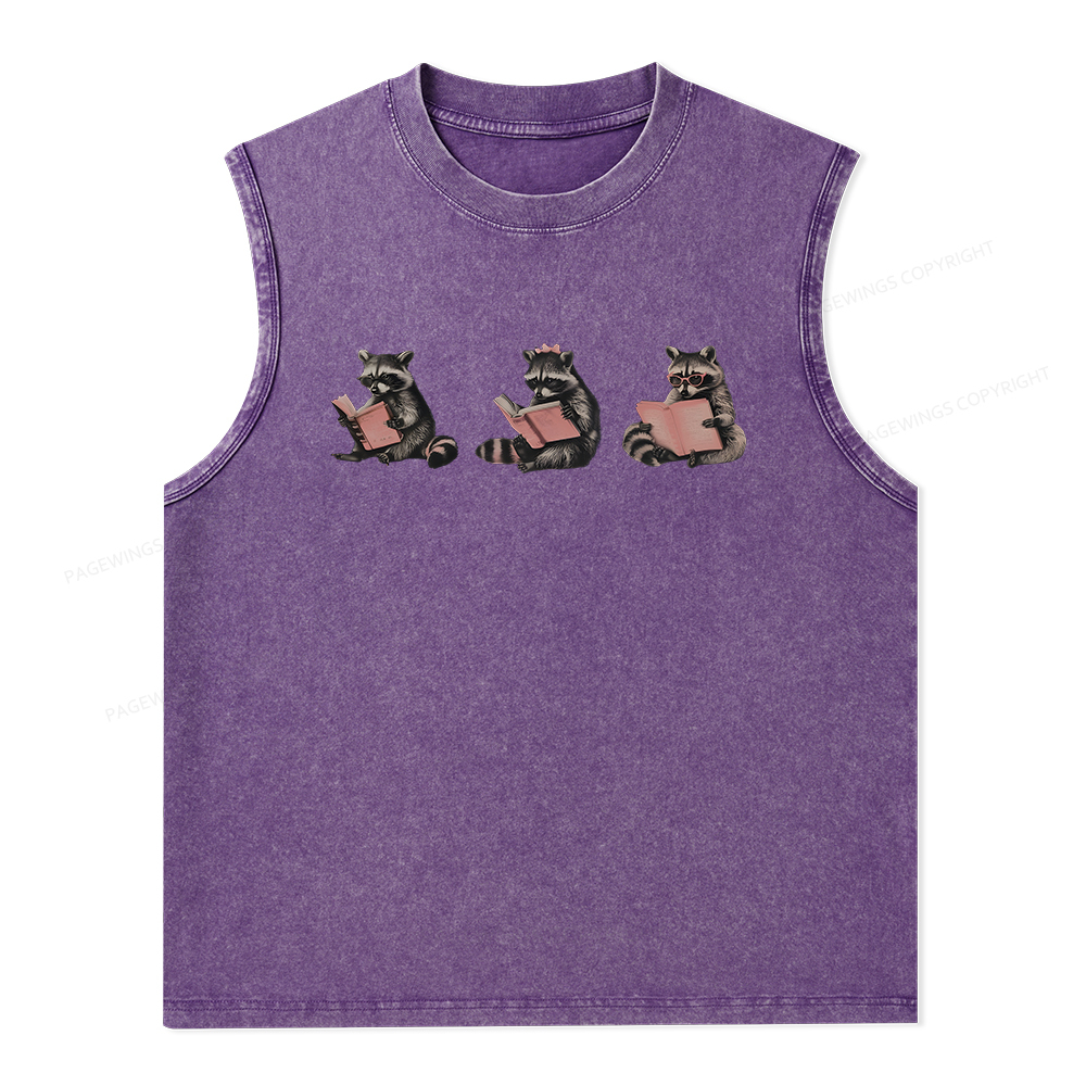 Pagewings Funny Raccoon Bookish Gift Unisex Washed Tank