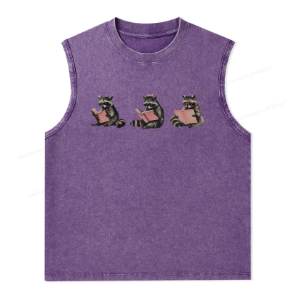 Pagewings Funny Raccoon Bookish Gift Unisex Washed Tank Top