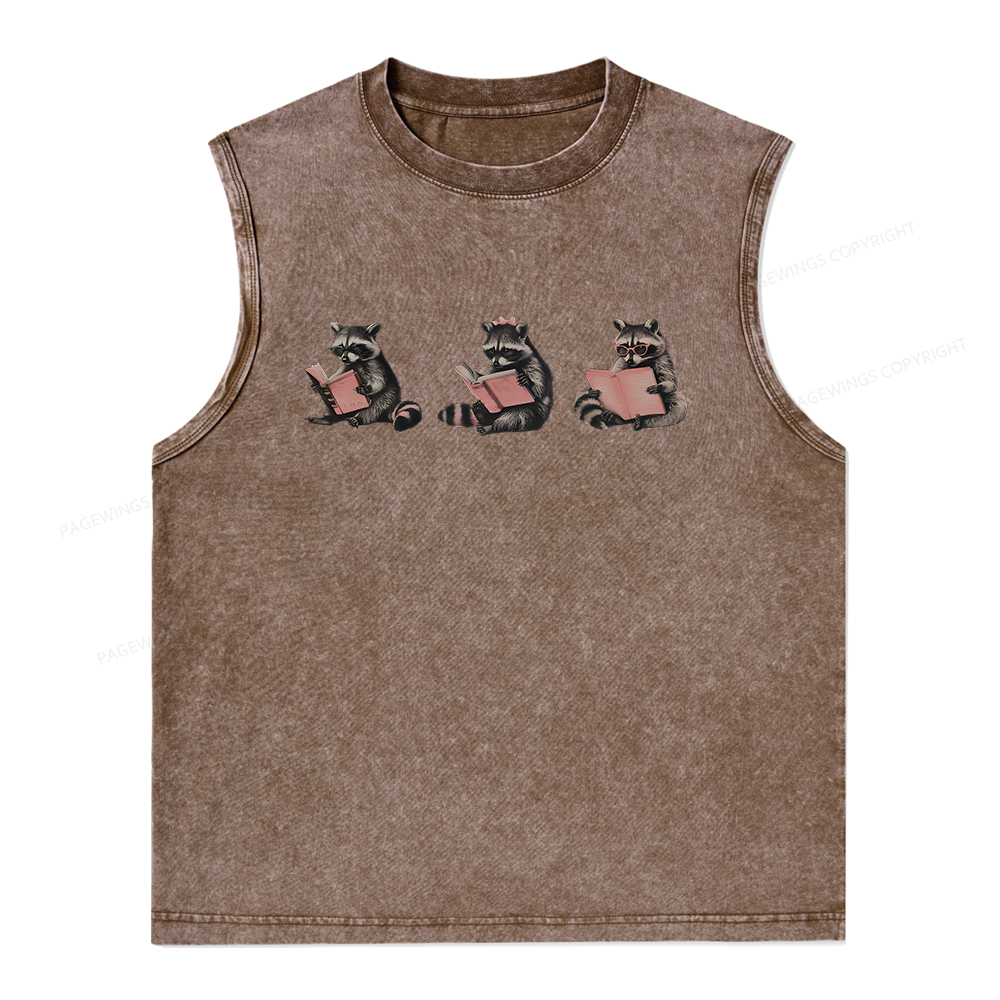 Pagewings Funny Raccoon Bookish Gift Unisex Washed Tank Top