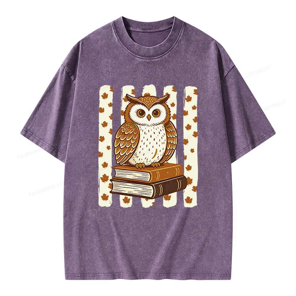 Pagewings Owl Bookworm Unisex Washed T-shirt