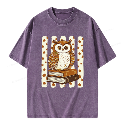 Pagewings Owl Bookworm Unisex Washed T-shirt