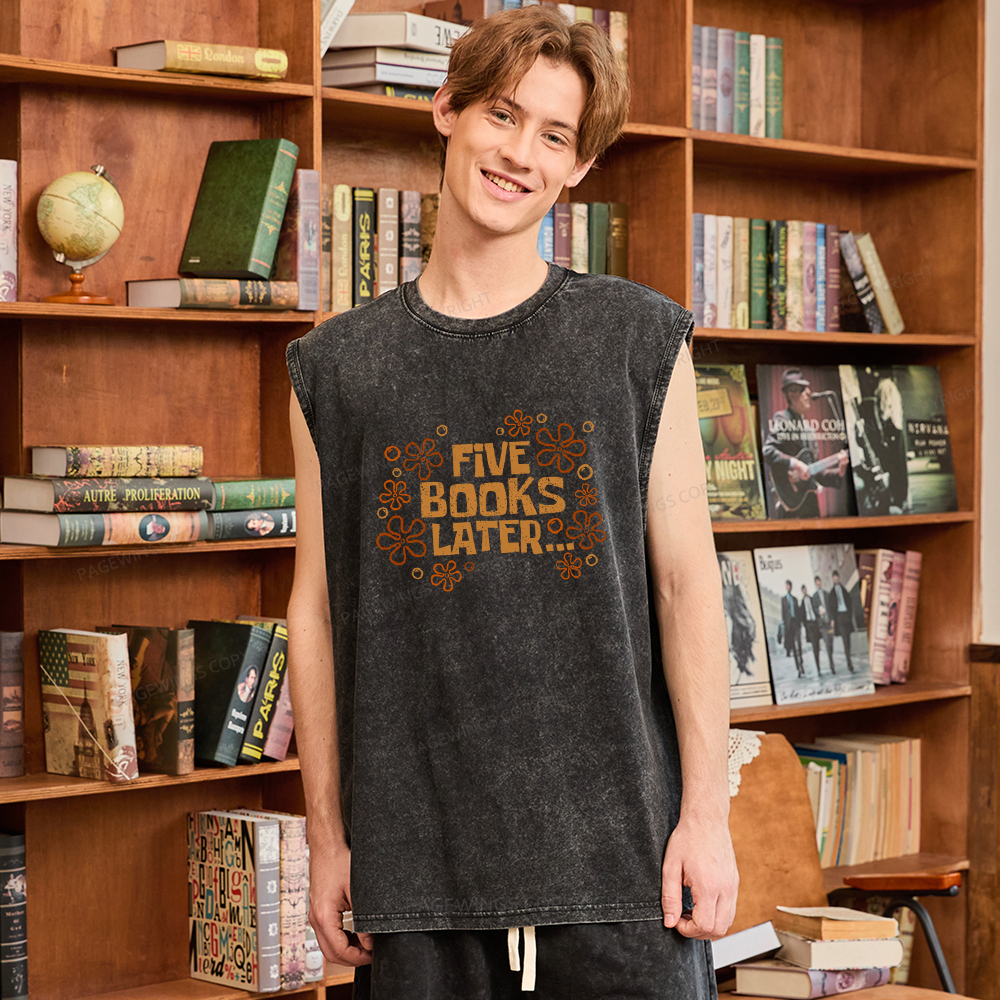 Pagewings Five Books Later Unisex Washed Tank Top