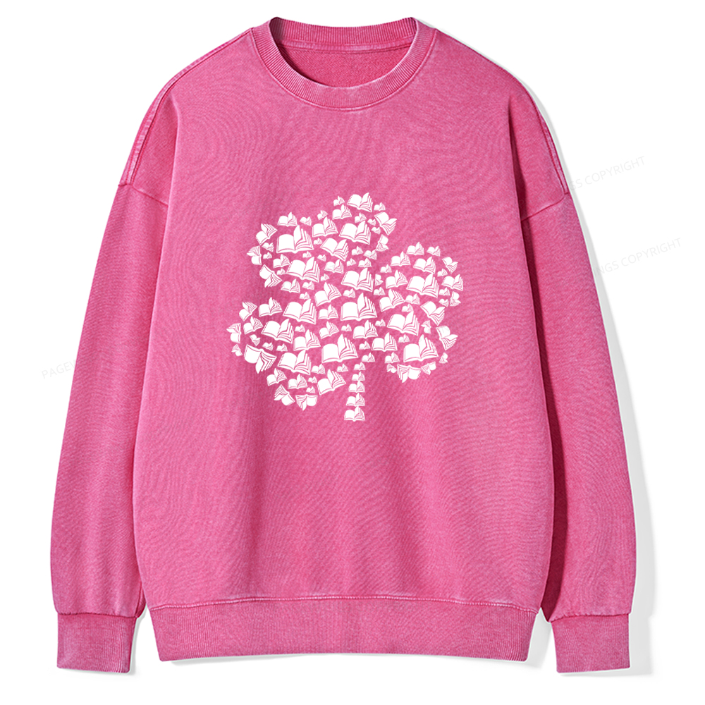 Shamrock Book St Patricks Day Unisex Washed Sweatshirt