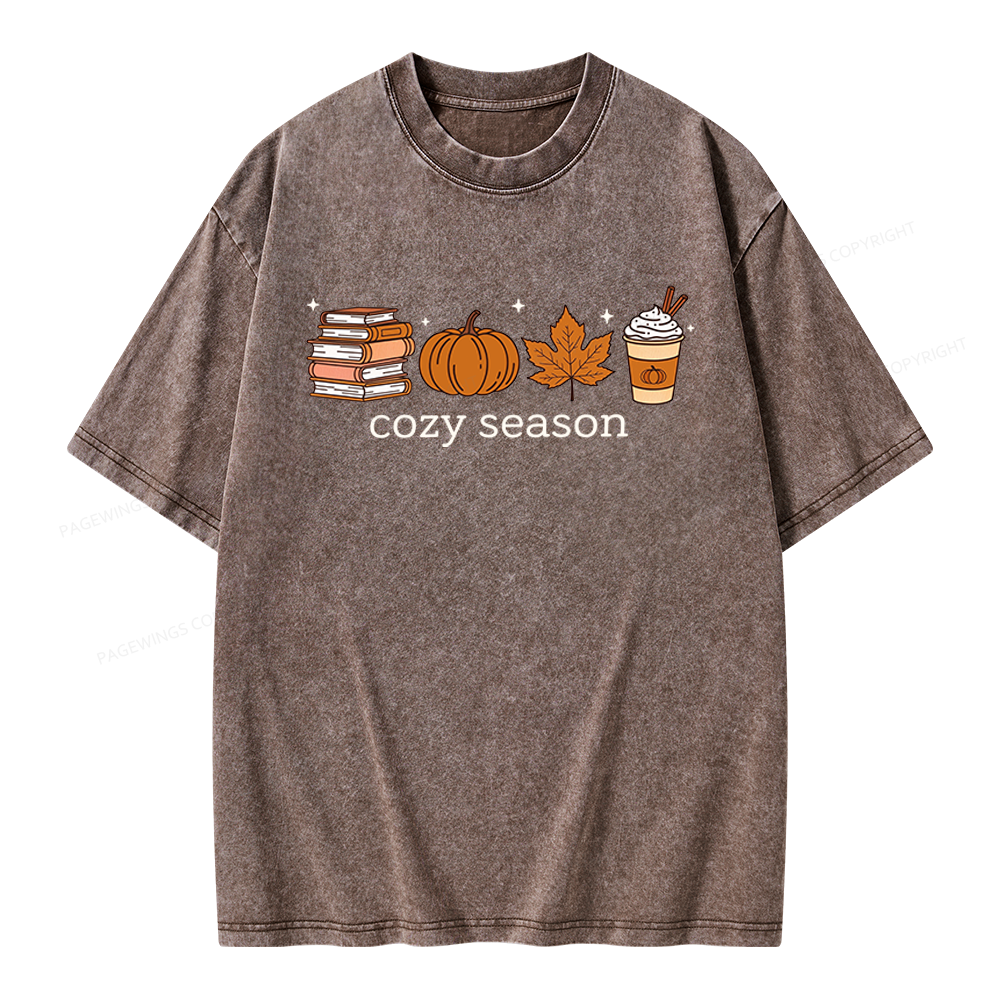 Pagewings Cozy Season Book Lover Unisex Washed T-shirt