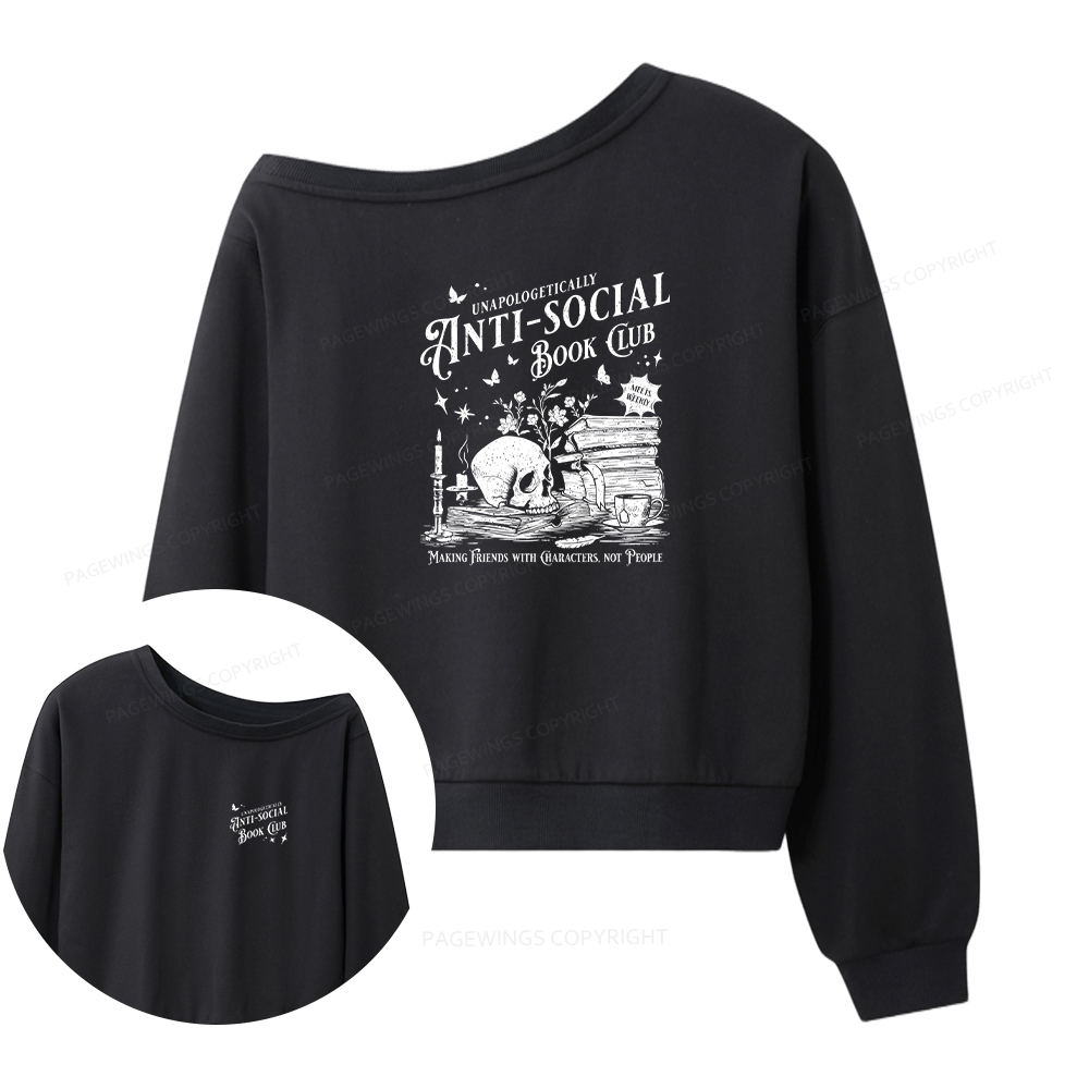 Pagewings Anti-social Book Club Comfort Colors Shirt Women Off Shoulder Sweatshirt