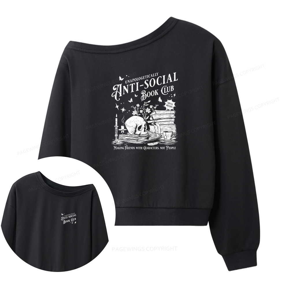 Pagewings Anti-social Book Club Comfort Colors Shirt Women Off Shoulder Sweatshirt