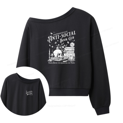 Pagewings Anti-social Book Club Comfort Colors Shirt Women Off Shoulder Sweatshirt