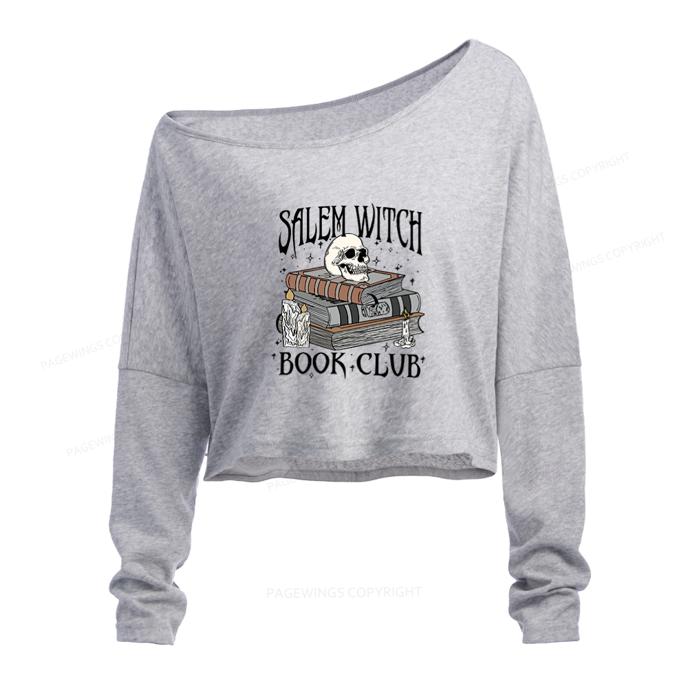 Pagewings Salem Witch Book Club Slouchy Long Sleeve Off Shoulder T-shirt