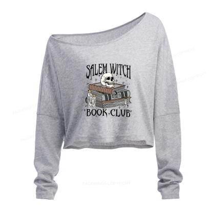 Pagewings Salem Witch Book Club Slouchy Long Sleeve Off Shoulder T-shirt