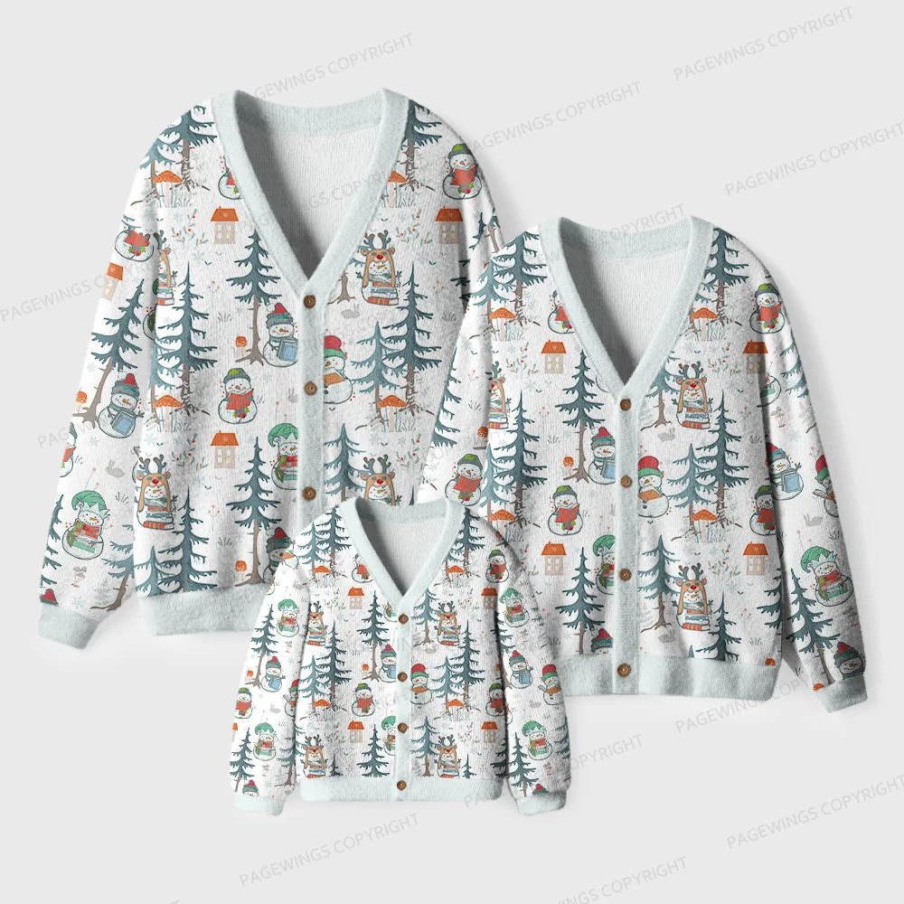 Pagewings  Winter Snowman  Unisex Ugly Cardigan Sweaters