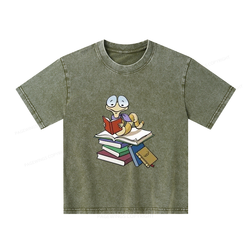 Pagewings Reading Snail and Book Unisex Kids Washed T-shirt