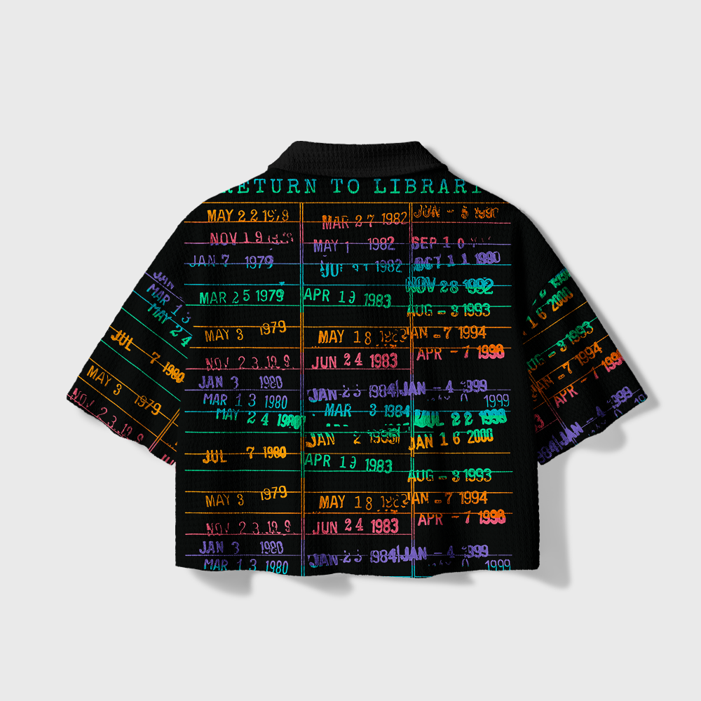 Pagewings The Library Is Open Camp Collar Boxy Fit Unisex Crochet Shirt