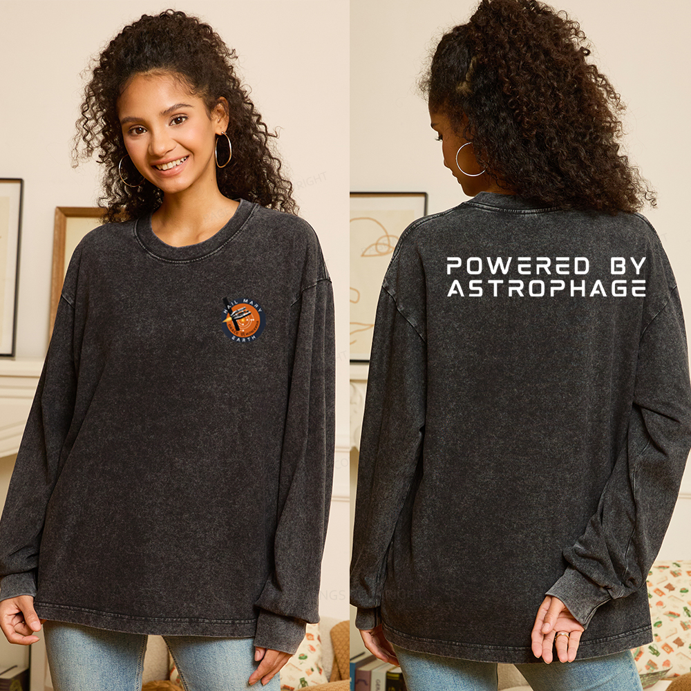 Pagewings Powered By Astrophage Unisex Washed Long Sleeve T-shirt 
