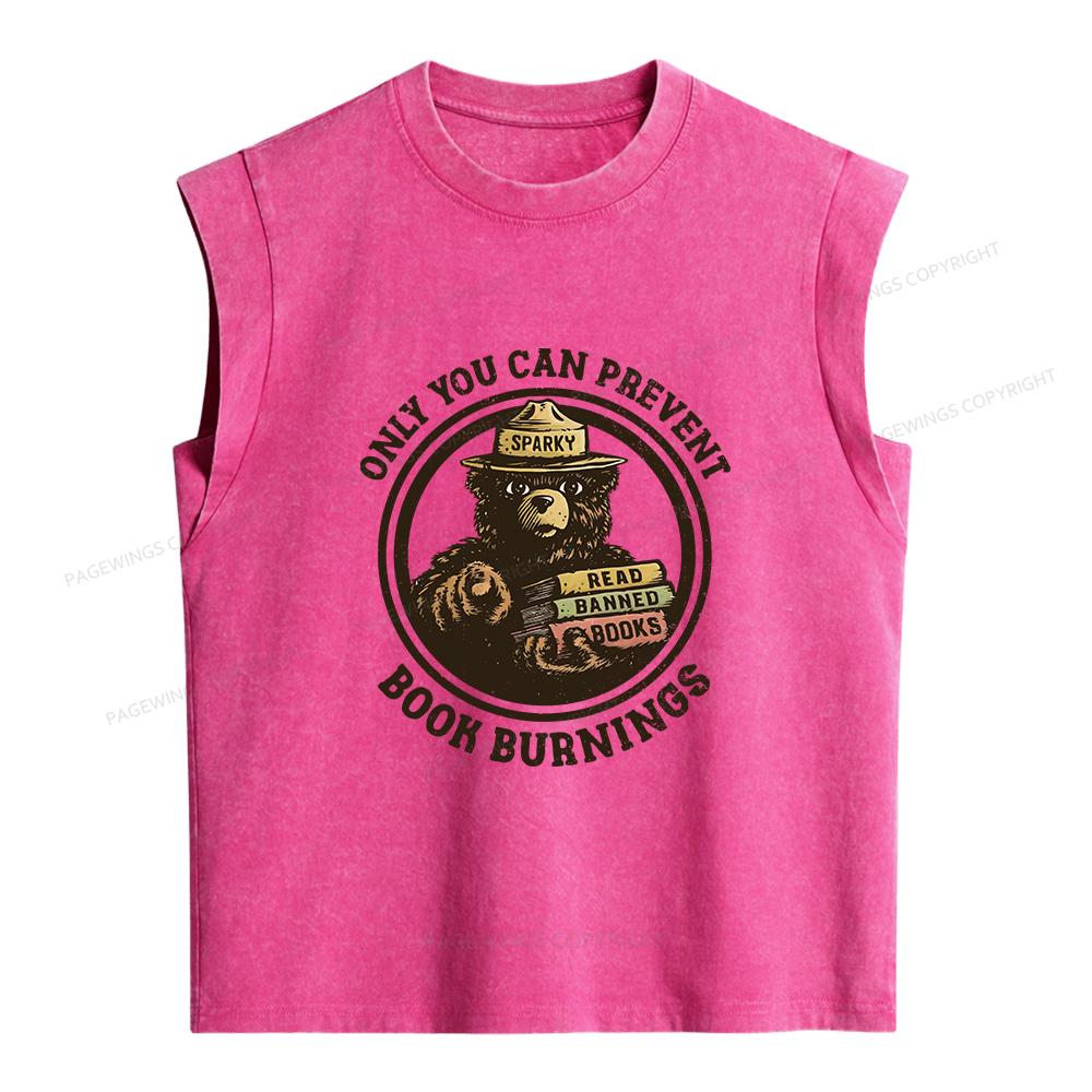 Pagewings Only You Can Prevent Book Burnings Women's Washed Tank Top