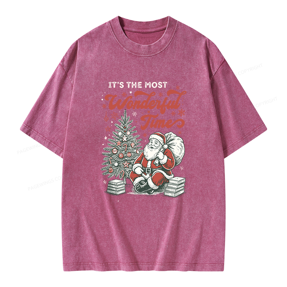 Pagewings Santa Christmas Unisex Washed T-shirt