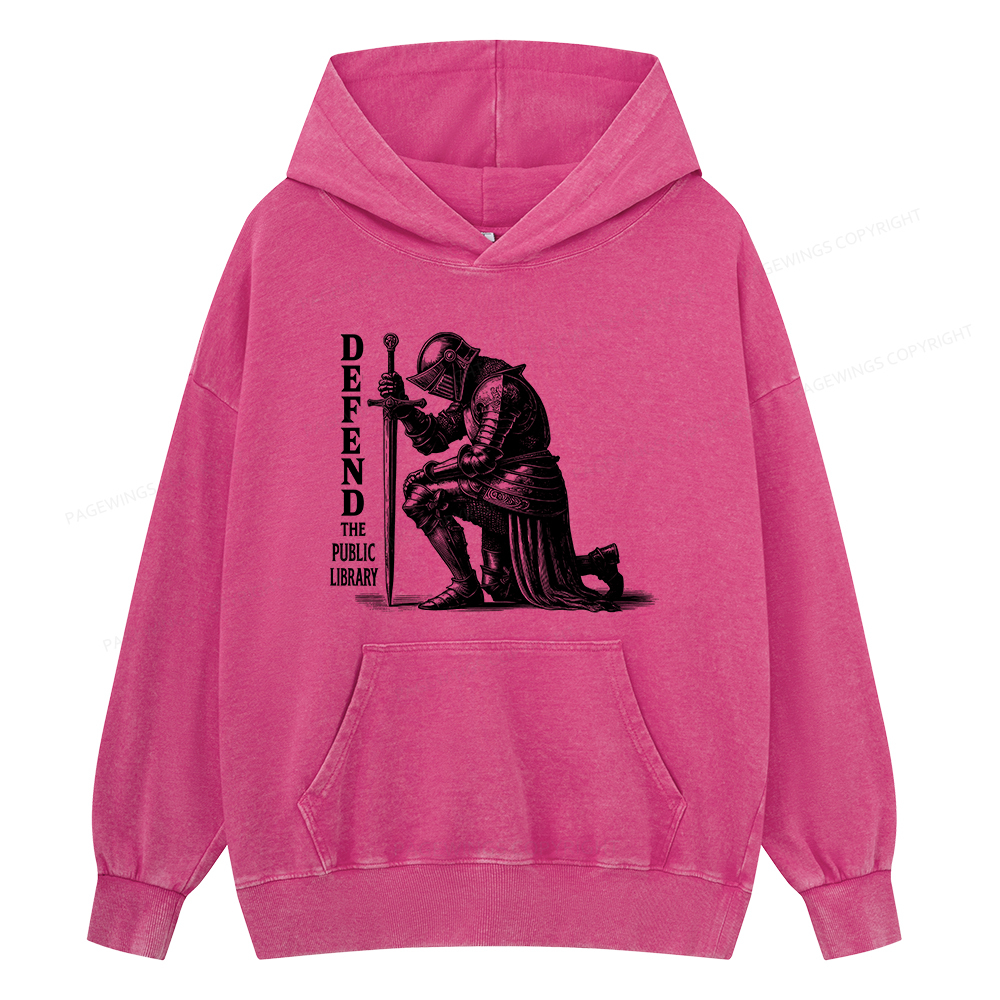 Pagewings Defend the Public Library  Unisex Washed Hoodie