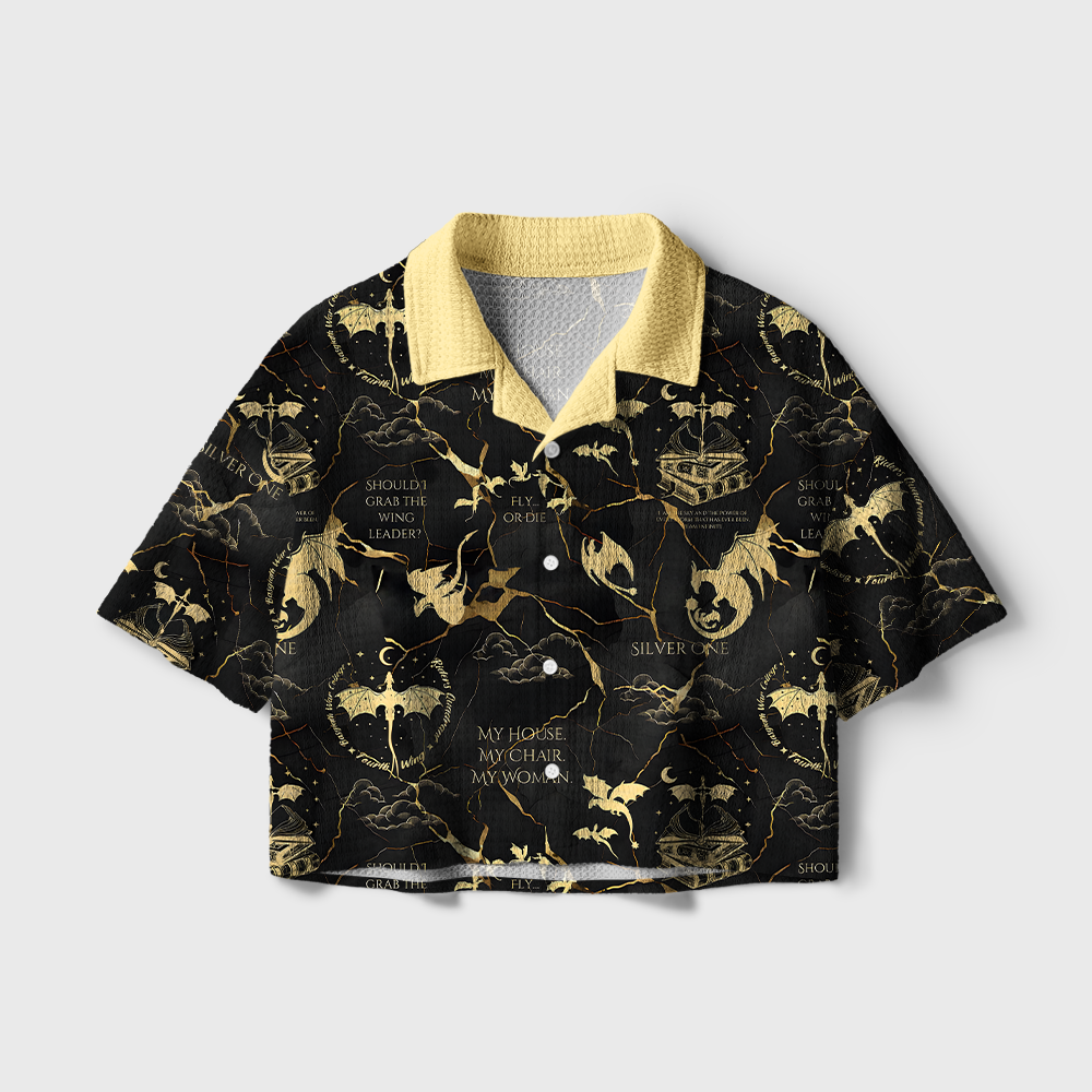 Pagewings Fantasy Reader Camp Collar Boxy Fit Unisex Crochet Shirt