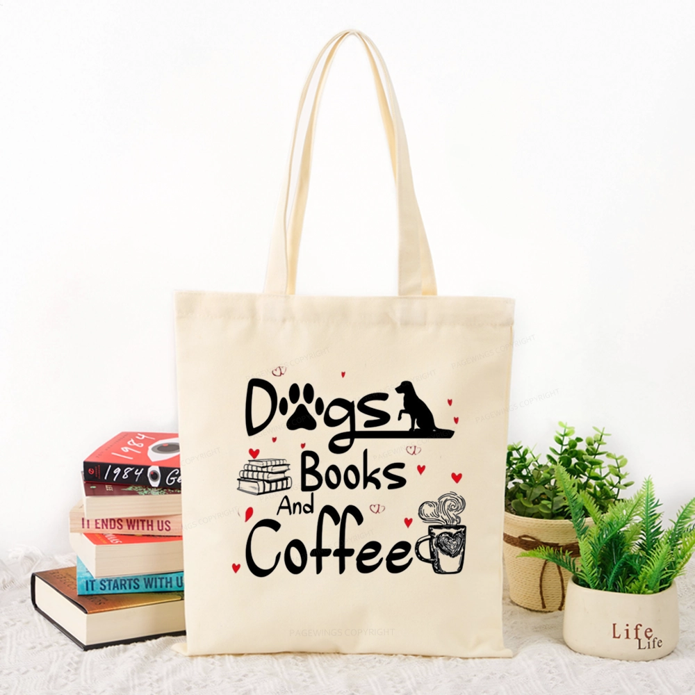 Pagewings Dogs Books And Coffee Tote Bag