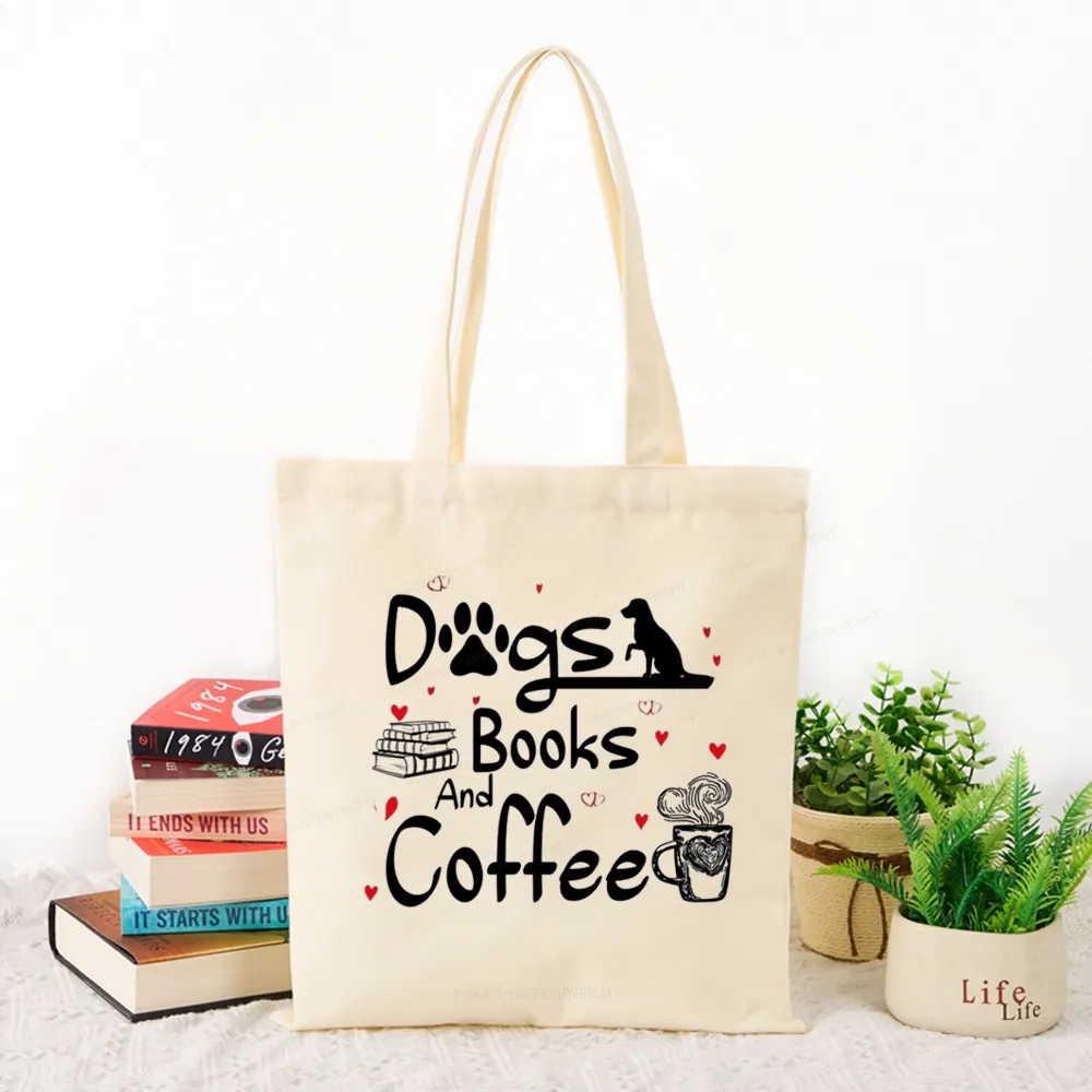 Pagewings Dogs Books And Coffee Tote Bag
