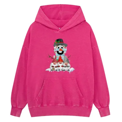 Pagewings Snowman Book Christmas Stack Gnome Librarian Book Unisex Washed Hoodie