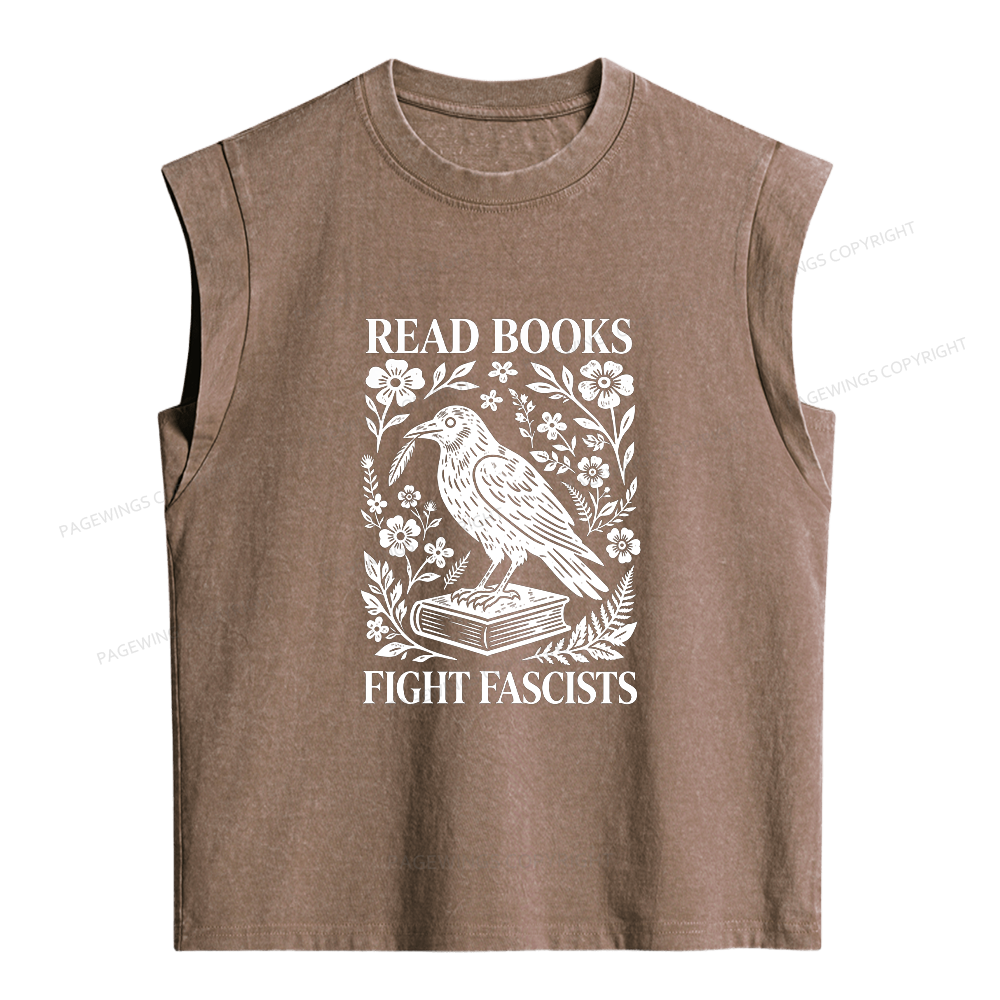 Pagewings Read Books Fight Fascists Women's Washed Tank Top