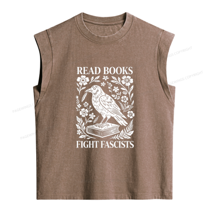 Pagewings Read Books Fight Fascists Women's Washed Tank Top