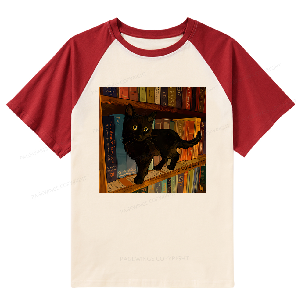 Pagewings Little Library Cat Raglan T-shirt