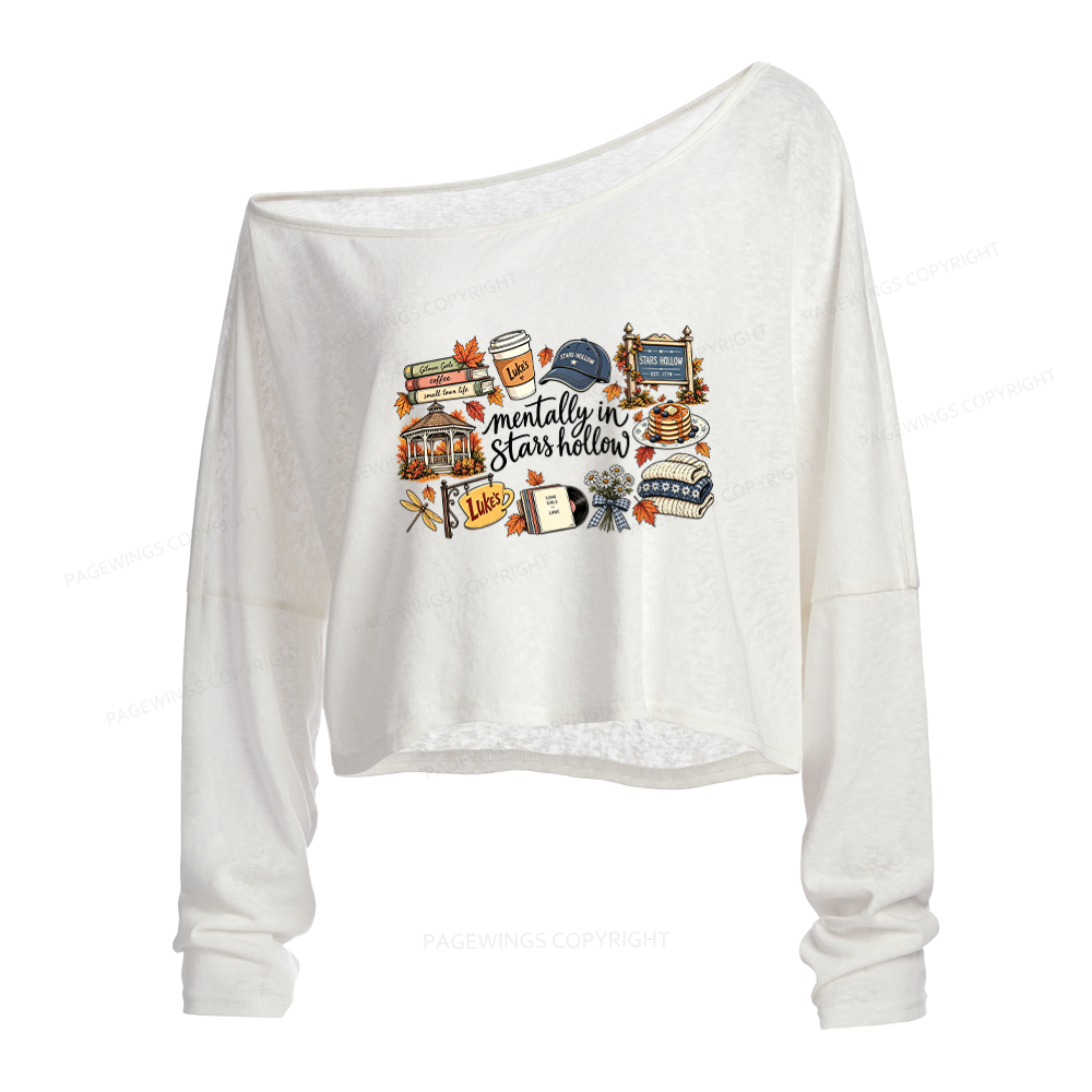 Pagewings Fall Hollow Slouchy Long Sleeve Off Shoulder T-shirt