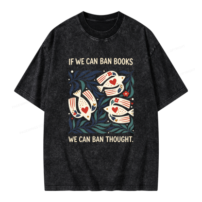 Pagewings If We Can Ban Books Unisex Washed T-shirt