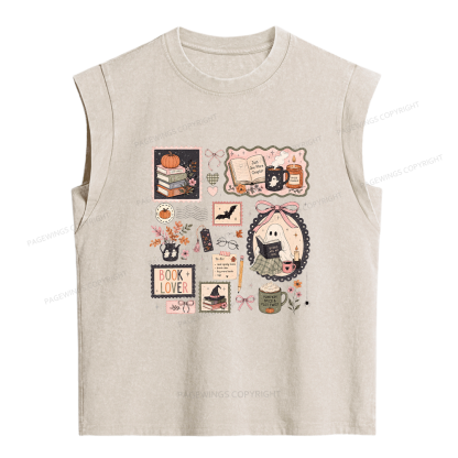 Pagewings Halloween Book Club Women's Washed Tank Top