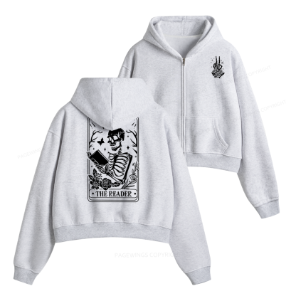 Pagewings The Reader Tarot Card Front And Back Printing Fleece Zip-Up Hoodie