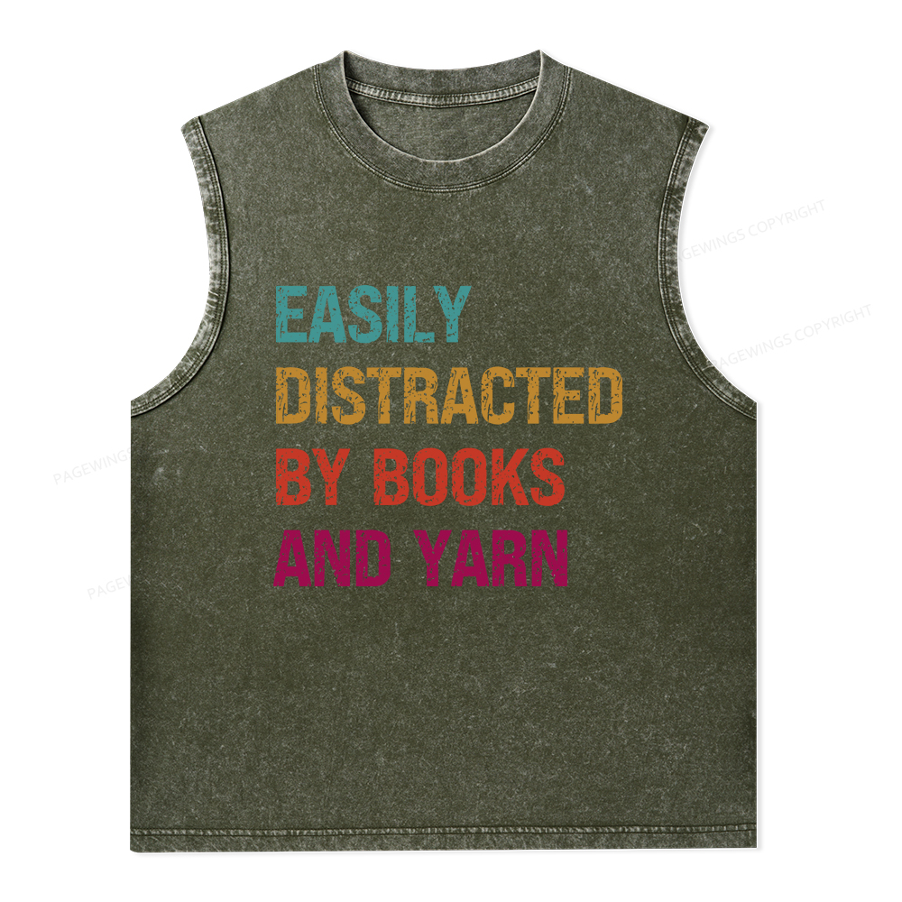 Pagewings Easily Distracted By Books And Yarn Unisex Washed Tank Top