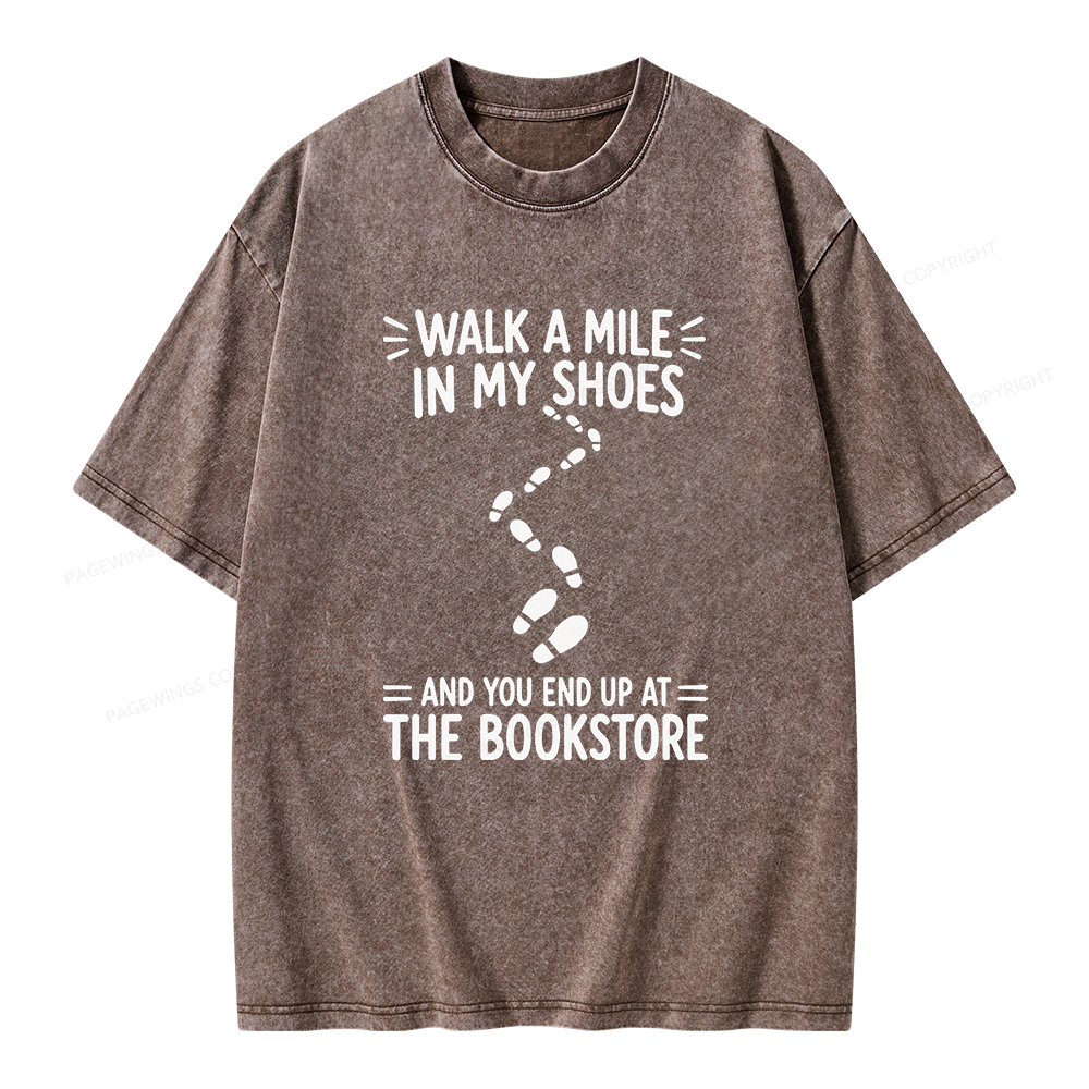 Pagewings Walk a Mile in My Shoes Bookstore Unisex Washed T-shirt