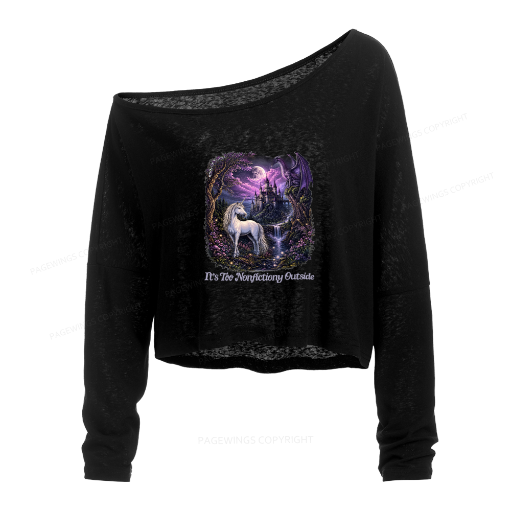 Pagewings 90s Fantasy Slouchy Long Sleeve Off Shoulder T-shirt